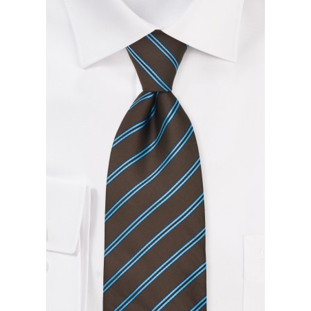Striped Necktie in Chocolate Brown and Light Blue