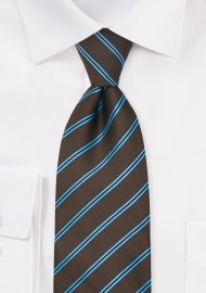 Striped Necktie in Chocolate Brown and Light Blue