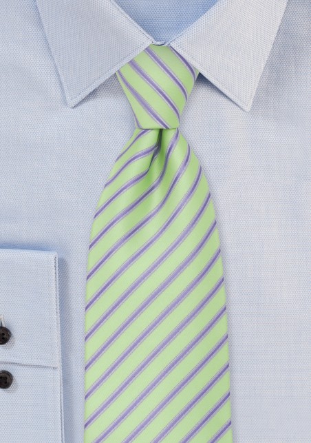 Mint Green Neck Tie With Light Blue Stripes