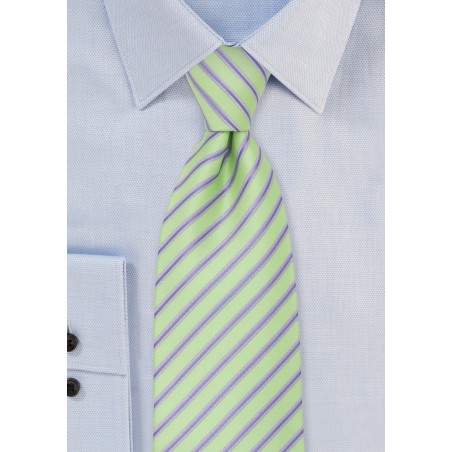 Mint Green Neck Tie With Light Blue Stripes