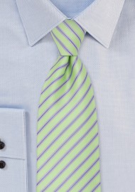 Mint Green Neck Tie With Light Blue Stripes