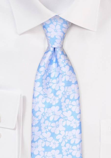 Hibiscus Floral Tie in Light Blue White