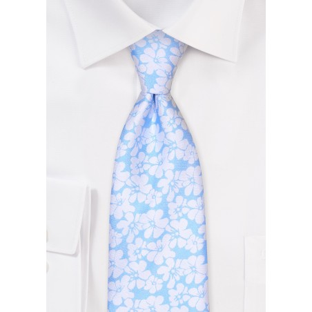 Hibiscus Floral Tie in Light Blue White