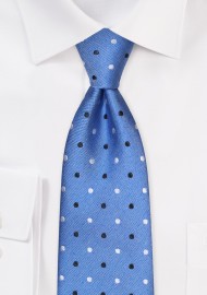 Blue Tie with Polka Dots in Silver and Black