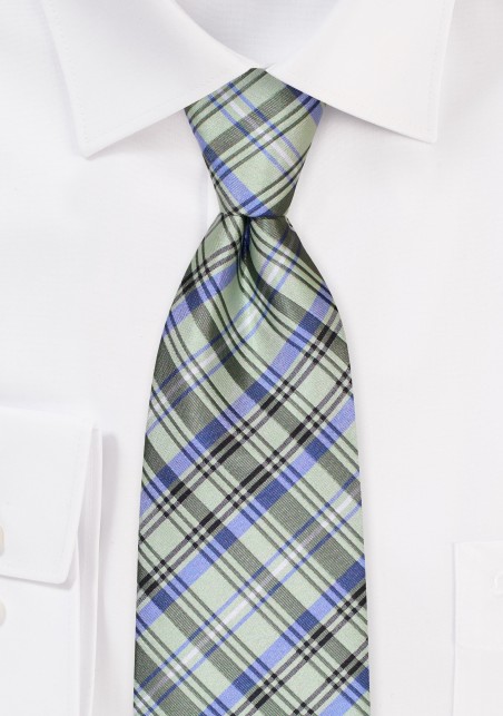 Mens Plaid Tie in Greens and Blues