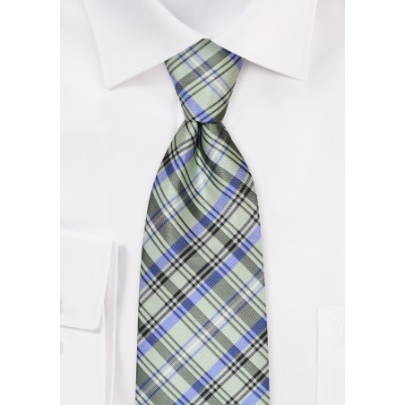 Mens Plaid Tie in Greens and Blues