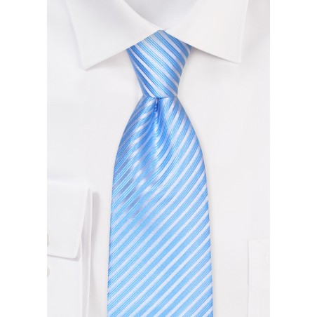 Classy Light Blue Striped Tie in XL Length