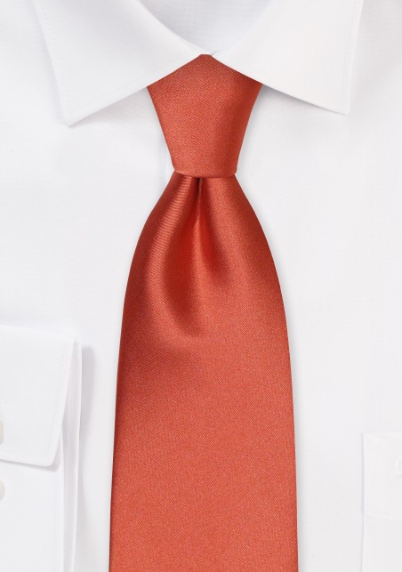 XL Mens Tie in Rust | Solid Satin Tie in Rust Color in Extra Long Length