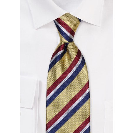 Gold Herringbone Textured Striped Silk Tie