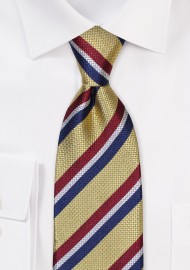Gold Herringbone Textured Striped Silk Tie