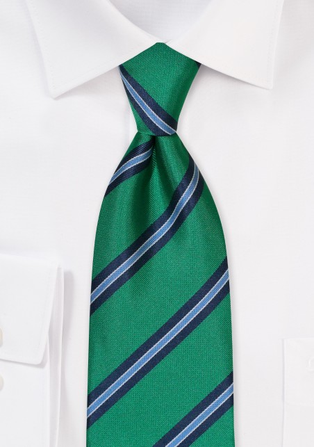 Kelly Green Tie with Blue Stripes