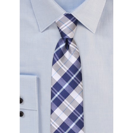 Tartan Plaid Designer Tie in Classic Blue and Silver