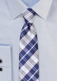 Tartan Plaid Designer Tie in Classic Blue and Silver