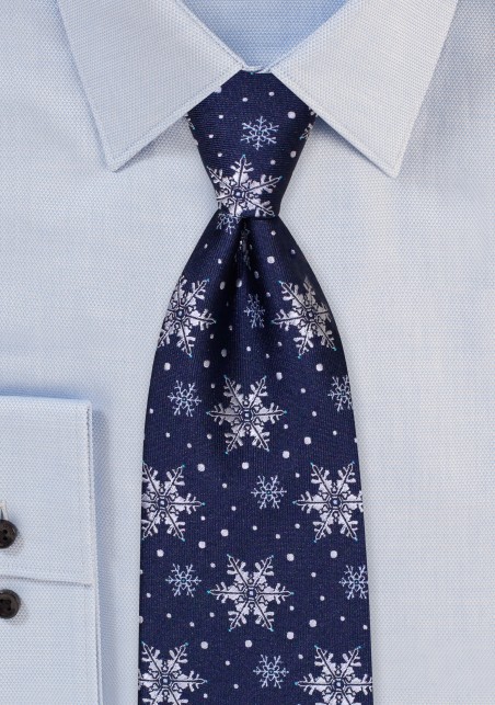 Winter Tie in Navy with Snowflakes