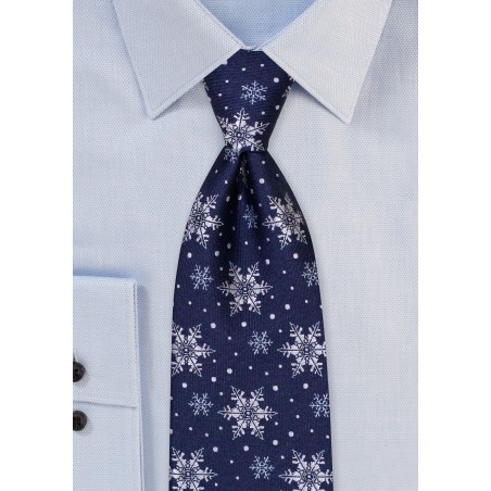 Winter Tie in Navy with Snowflakes