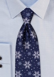 Winter Tie in Navy with Snowflakes