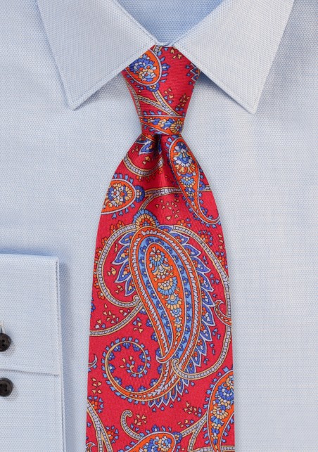 Persian Paisley Tie in Reds and Blues