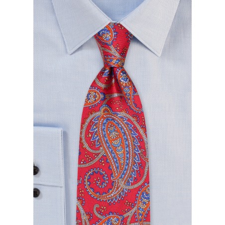 Persian Paisley Tie in Reds and Blues