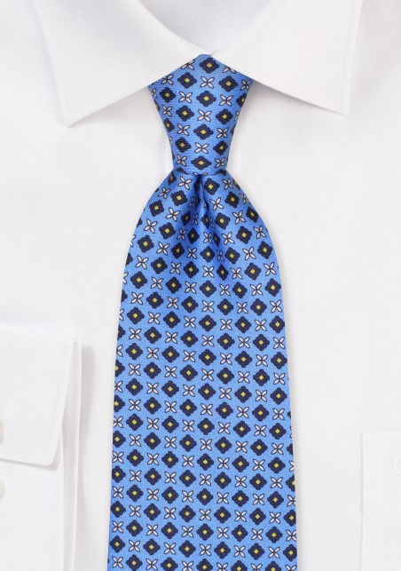 Azure Blue and Yellow Designer Silk Tie