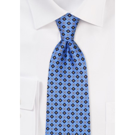 Azure Blue and Yellow Designer Silk Tie
