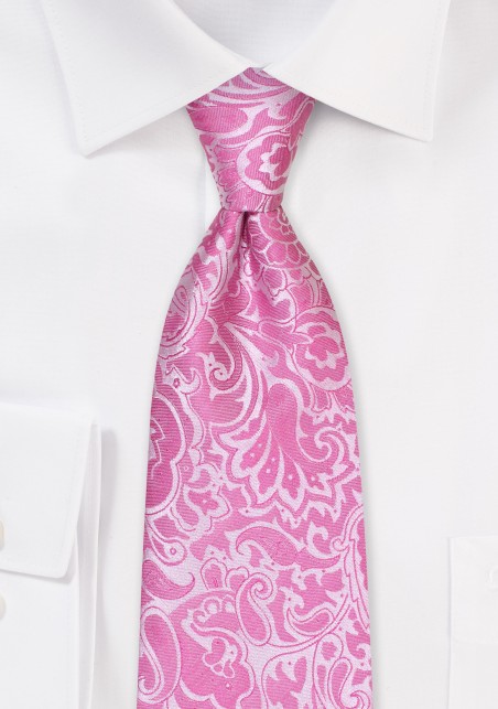 Floral Paisley Tie in Bright Azalea Pink