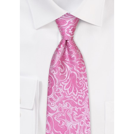 Floral Paisley Tie in Bright Azalea Pink
