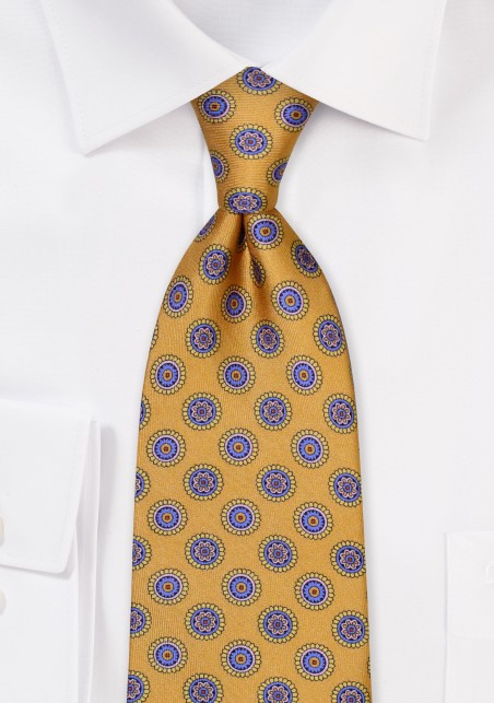 Foulard Print Tie in Antique Gold