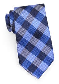 Trendy Blue Gingham Check Silk Tie