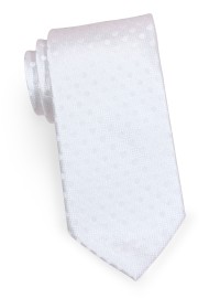 Extra Long White Necktie | Mens XL Tie in White Polka Dot Pattern