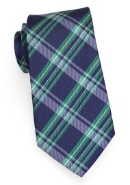 Navy and Green Tartan Tie | Navy Blue Tie with Classic Tartan Checks in Grass Green