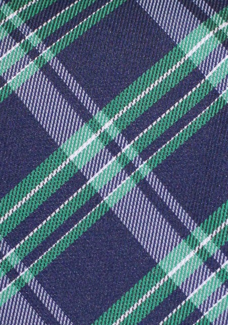 Navy and Green Tartan Tie | Navy Blue Tie with Classic Tartan Checks in Grass Green