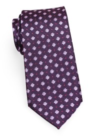 Eggplant Purple Tie | Eggplant Necktie with Lilac Floral Pattern