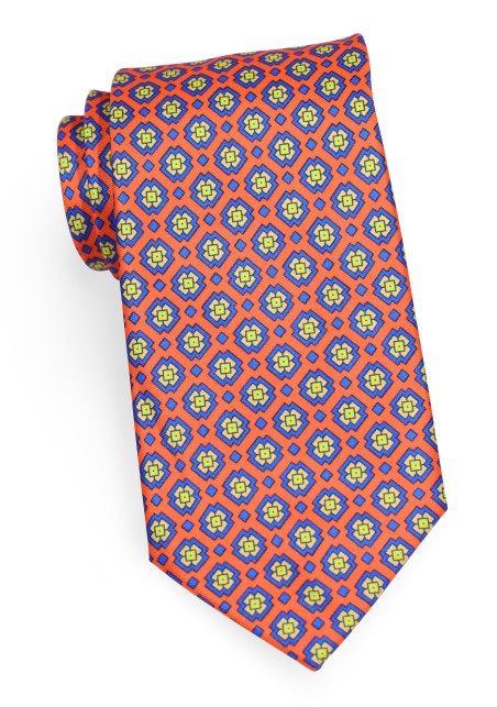 Geometric Patterned Kids Tie | Kids Necktie in Fun Geometric Pattern in Orange, Pink, Yellow, Aqua