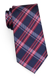 Midnight Blue Checkered Tie | Tartan Check Tie in Midnight and Cherry Red