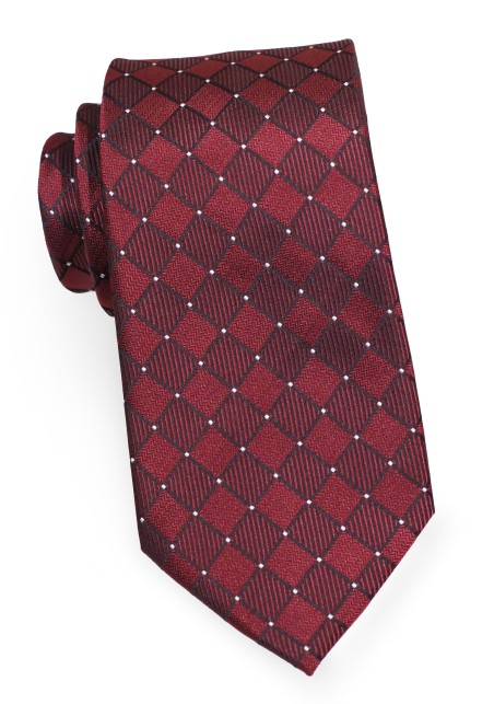 Cabernet Necktie | Cabernet Red Mens Tie with Checks
