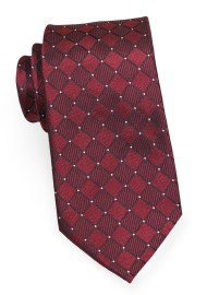 Wine Red XL Tie | Extra Long Necktie in Wine Red with Woven Checks