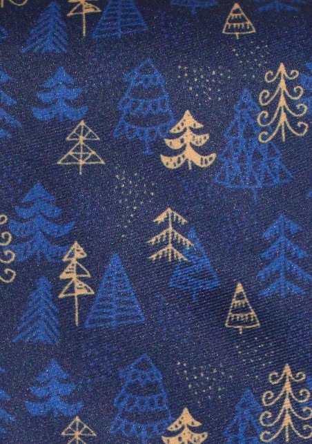 Blue Kids Tie with Golden Christmas Trees | Pine Tree Print Necktie in Blue, Navy, and Golden Yellow