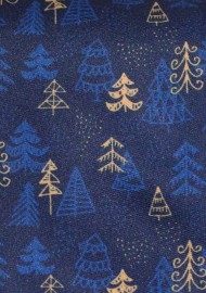 Navy and Gold Pine Tree Print Tie in XL | Extra Long Christmas Print Tie in Navy and Gold