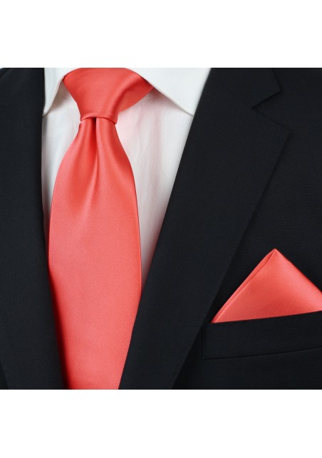 Solid Color Tie in Neon Coral in Extra Added Length
