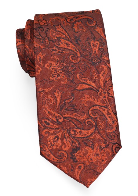 Woolen Paisley Neckties | Paprika Wool Paisley Necktie | Paprika Colored Ties