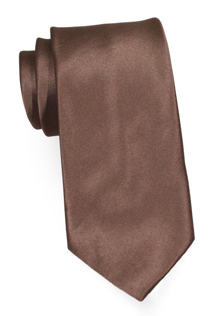 Walnut Color Mens Tie | Solid Satin Necktie in Walnut Brown