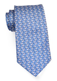 Elephant Print Necktie | Silk Print Mens Tie in Blue with Tiny Elephants
