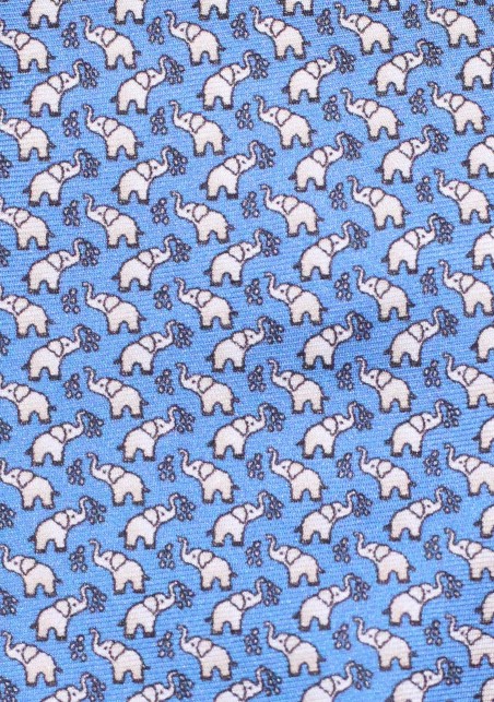 Elephant Print Necktie | Silk Print Mens Tie in Blue with Tiny Elephants