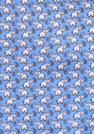 Elephant Print Necktie | Silk Print Mens Tie in Blue with Tiny Elephants
