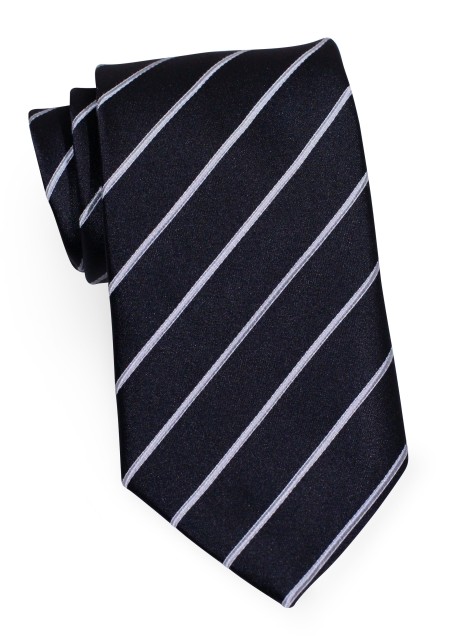 Black Necktie with Narrow Light-Silver Stripes