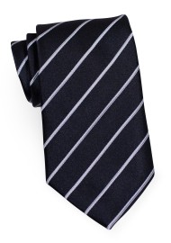 Black Necktie with Narrow Light-Silver Stripes