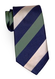 Elegant Wide Striped Tie in Dark Blue, Olive Green, and Beige