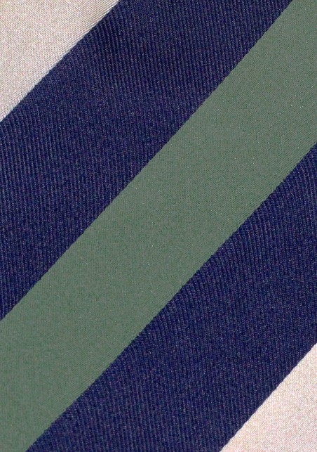 Elegant Wide Striped Tie in Dark Blue, Olive Green, and Beige