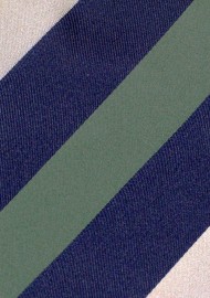 Elegant Wide Striped Tie in Dark Blue, Olive Green, and Beige