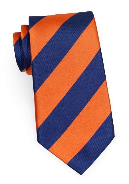 Boys Size Striped Tie in Dark Blue and Orange
